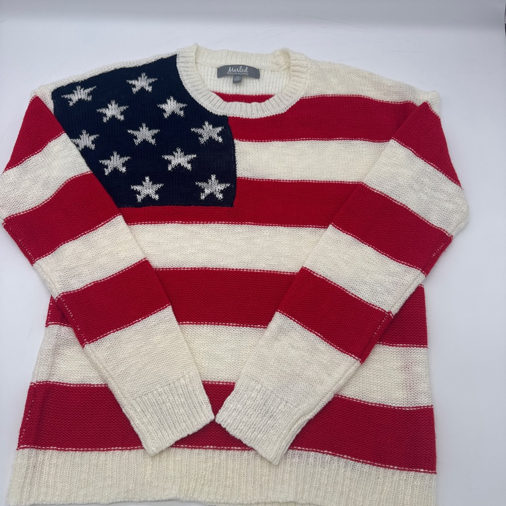 MARLED American Flag Red White Blue Crew Neck Sweater XS